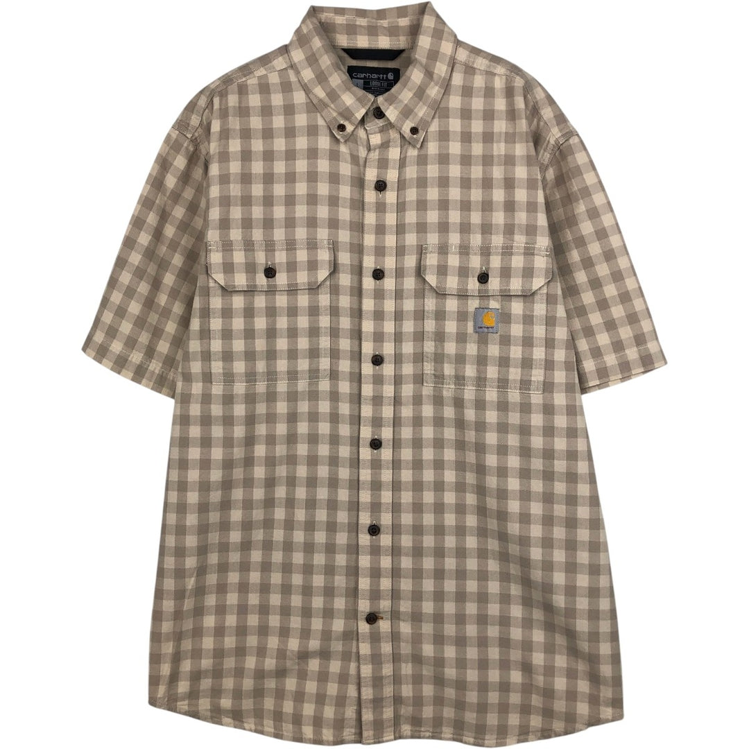 Carhartt Loose Fit Check Pattern Button-down Short Sleeve Work Shirt, Men's Size L cotton Beige type Vintage Second Hand