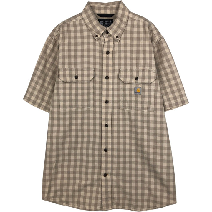 Carhartt Loose Fit Check Pattern Button-down Short Sleeve Work Shirt, Men's Size L cotton Beige type Vintage Second Hand
