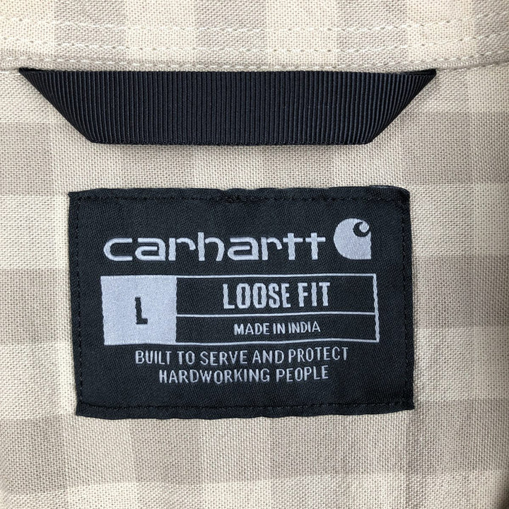 Carhartt Loose Fit Check Pattern Button-down Short Sleeve Work Shirt, Men's Size L cotton Beige type Vintage Second Hand