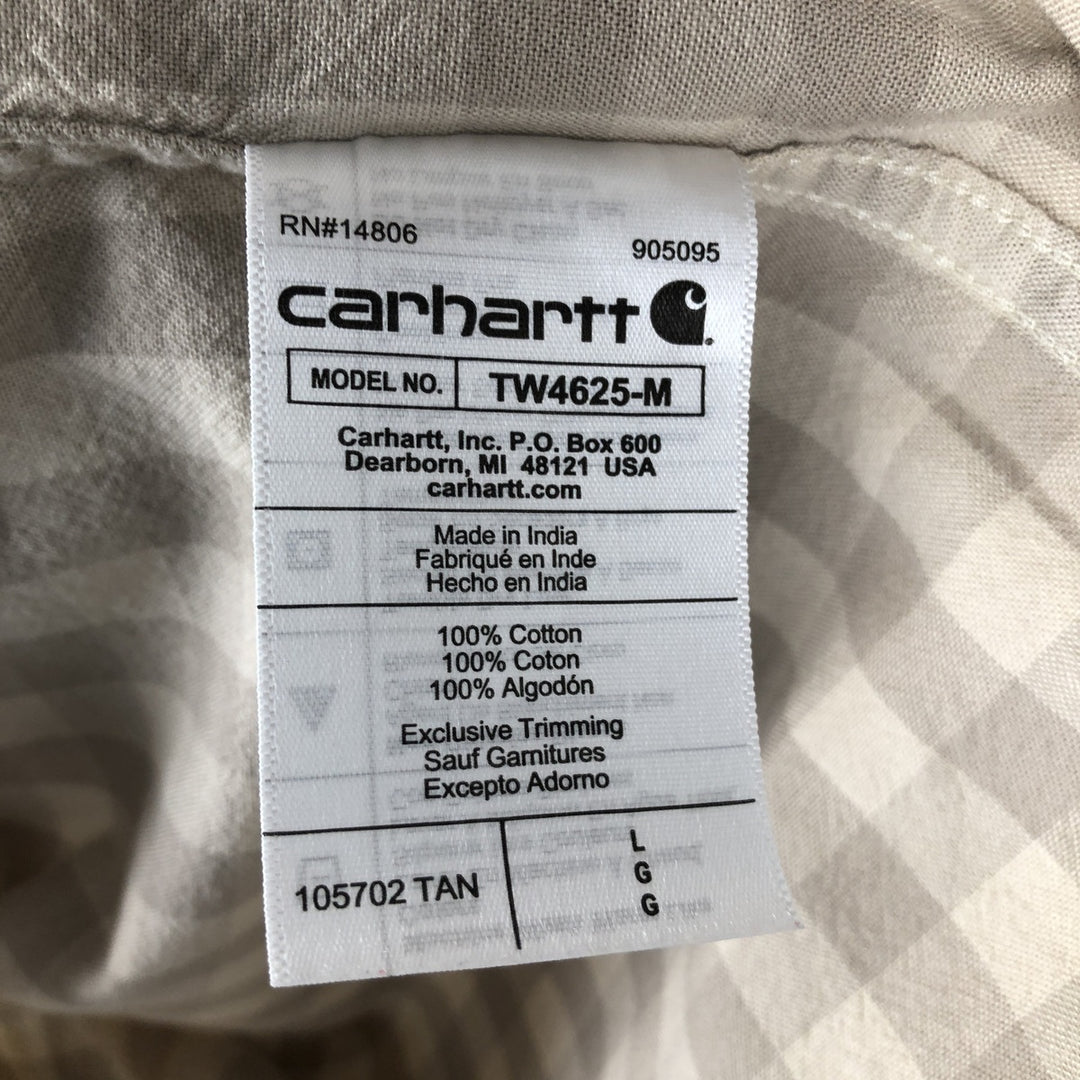 Carhartt Loose Fit Check Pattern Button-down Short Sleeve Work Shirt, Men's Size L cotton Beige type Vintage Second Hand