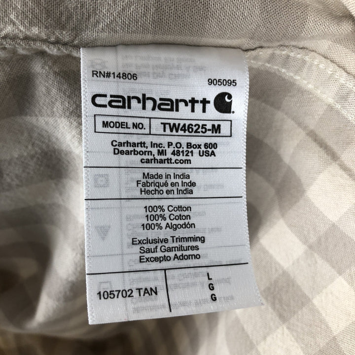 Carhartt Loose Fit Check Pattern Button-down Short Sleeve Work Shirt, Men's Size L cotton Beige type Vintage Second Hand