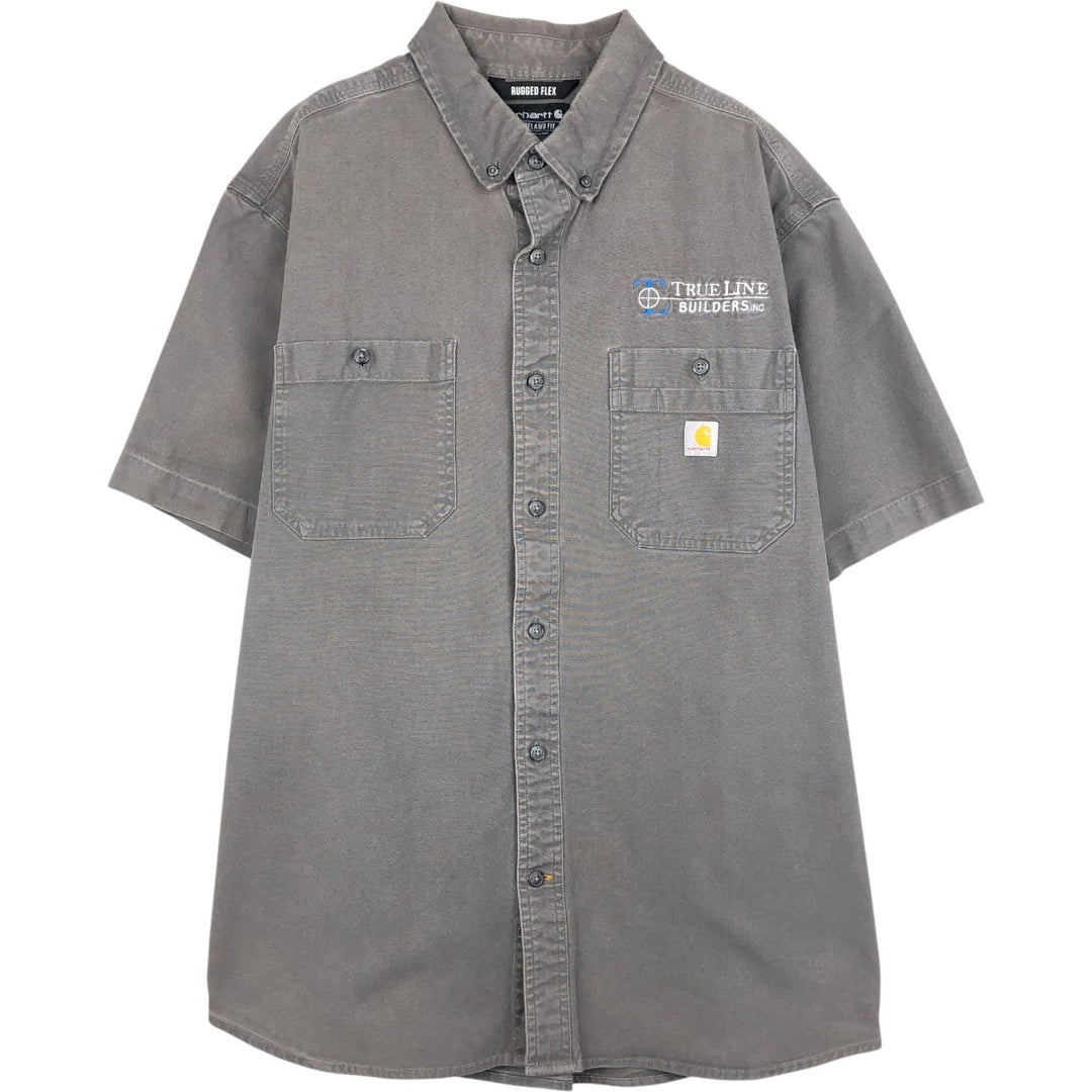 Carhartt Relaxed Fit Button-Down Duck Canvas Short-Sleeve Work Shirt, Men's Size XL (approx.) cotton gray type Vintage Second Hand