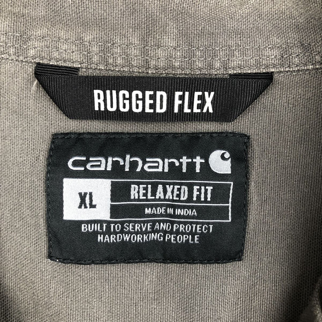 Carhartt Relaxed Fit Button-Down Duck Canvas Short-Sleeve Work Shirt, Men's Size XL (approx.) cotton gray type Vintage Second Hand