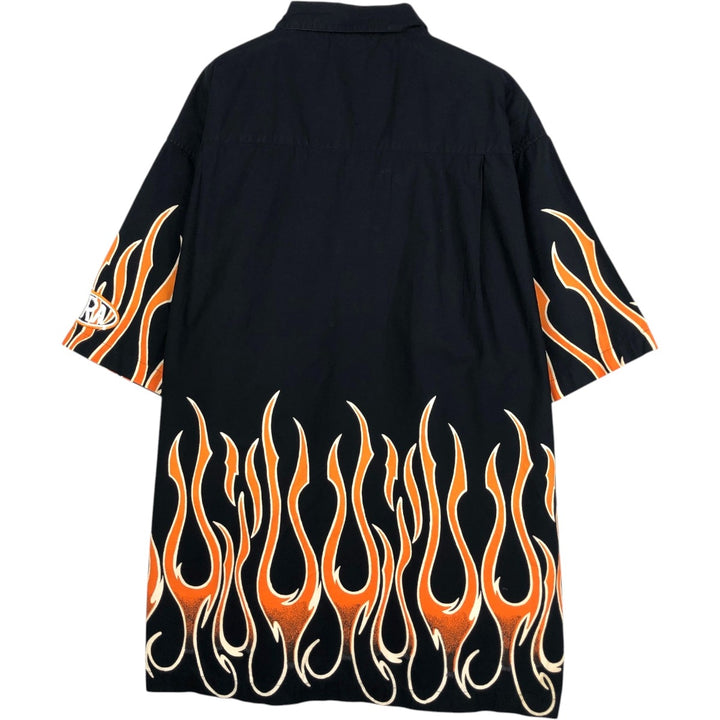 Harley-Davidson Fire Pattern Short-Sleeve Work Shirt, Boxy Shirt, Men's Size L (approx.) cotton black type Vintage Second Hand