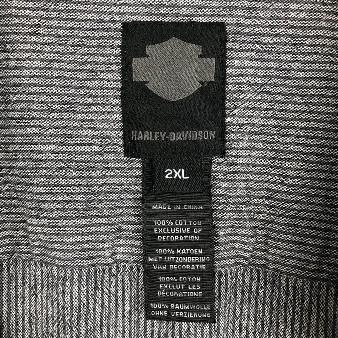 Harley-Davidson Stripe Pattern Hidden Button-Down Short-Sleeve Work Shirt, Men's XXL Equivalent cotton gray type Vintage Second Hand