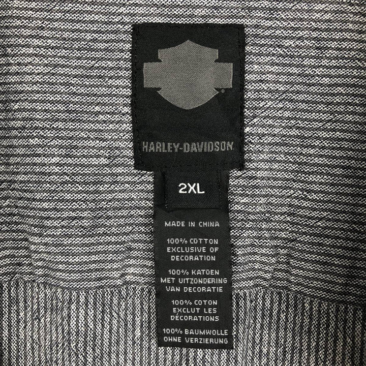 Harley-Davidson Stripe Pattern Hidden Button-Down Short-Sleeve Work Shirt, Men's XXL Equivalent cotton gray type Vintage Second Hand