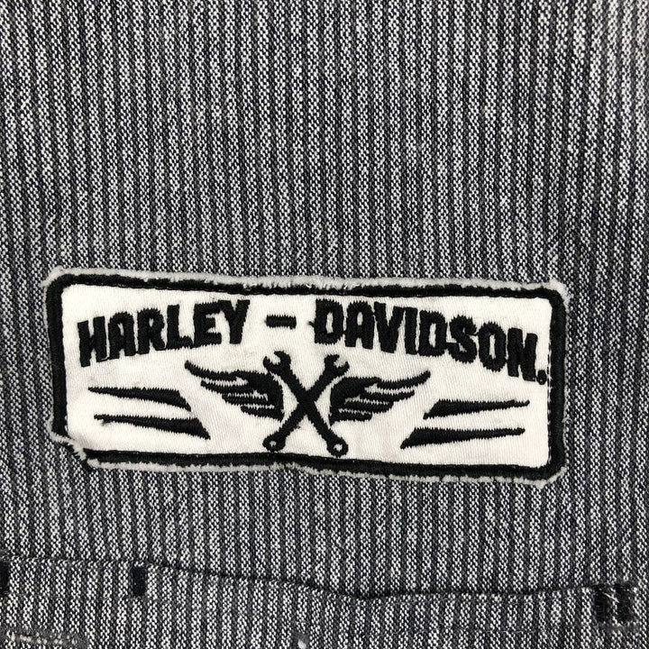 Harley-Davidson Stripe Pattern Hidden Button-Down Short-Sleeve Work Shirt, Men's XXL Equivalent cotton gray type Vintage Second Hand