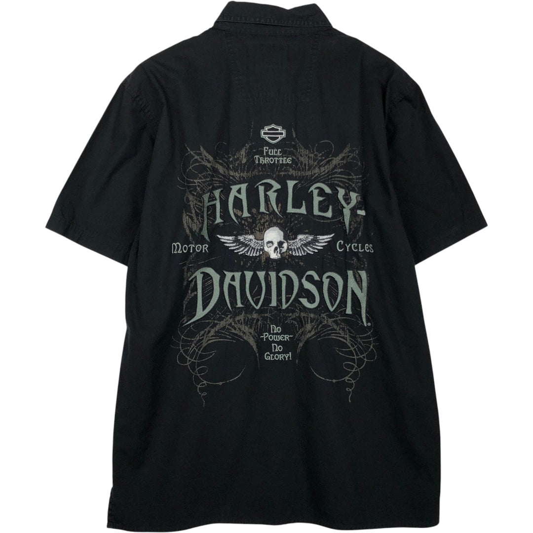 Harley-Davidson Skull Wing Skull Pattern Short-Sleeve Work Shirt Box Shirt Men's Size S (approx.) cotton black type Vintage Second Hand