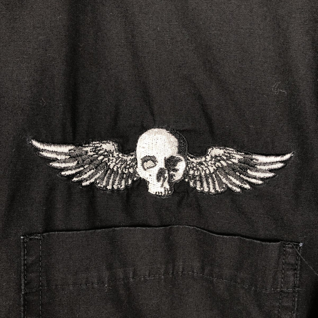 Harley-Davidson Skull Wing Skull Pattern Short-Sleeve Work Shirt Box Shirt Men's Size S (approx.) cotton black type Vintage Second Hand