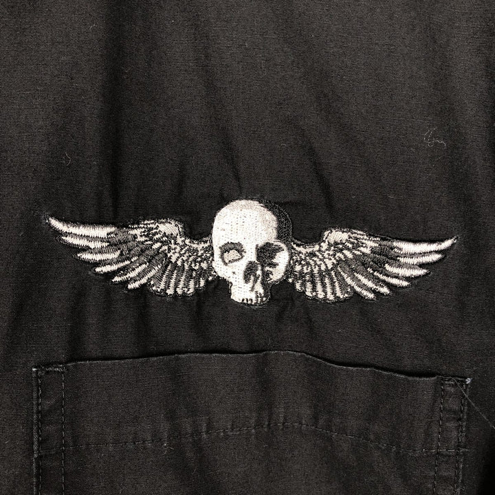 Harley-Davidson Skull Wing Skull Pattern Short-Sleeve Work Shirt Box Shirt Men's Size S (approx.) cotton black type Vintage Second Hand