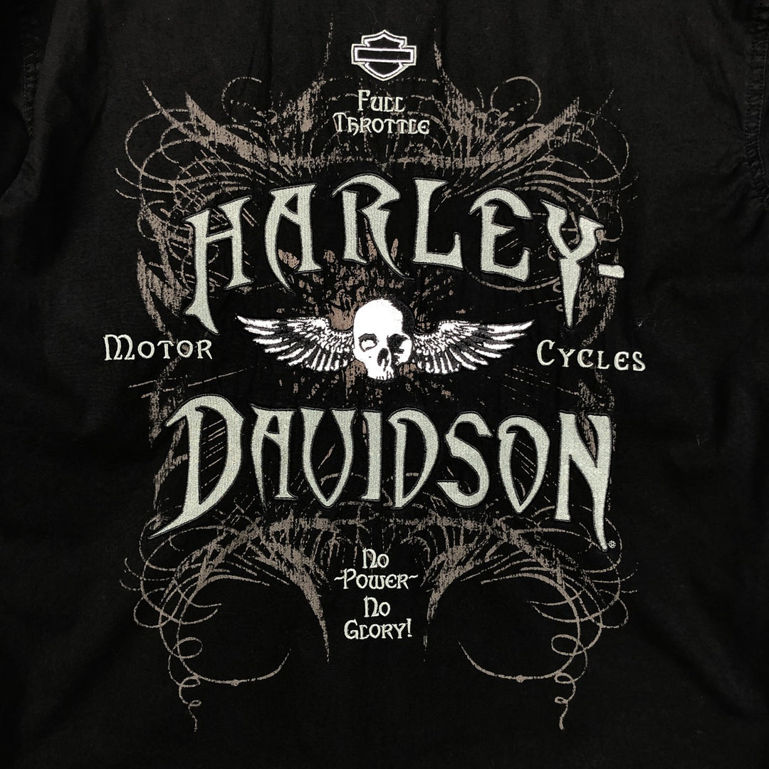 Harley-Davidson Skull Wing Skull Pattern Short-Sleeve Work Shirt Box Shirt Men's Size S (approx.) cotton black type Vintage Second Hand