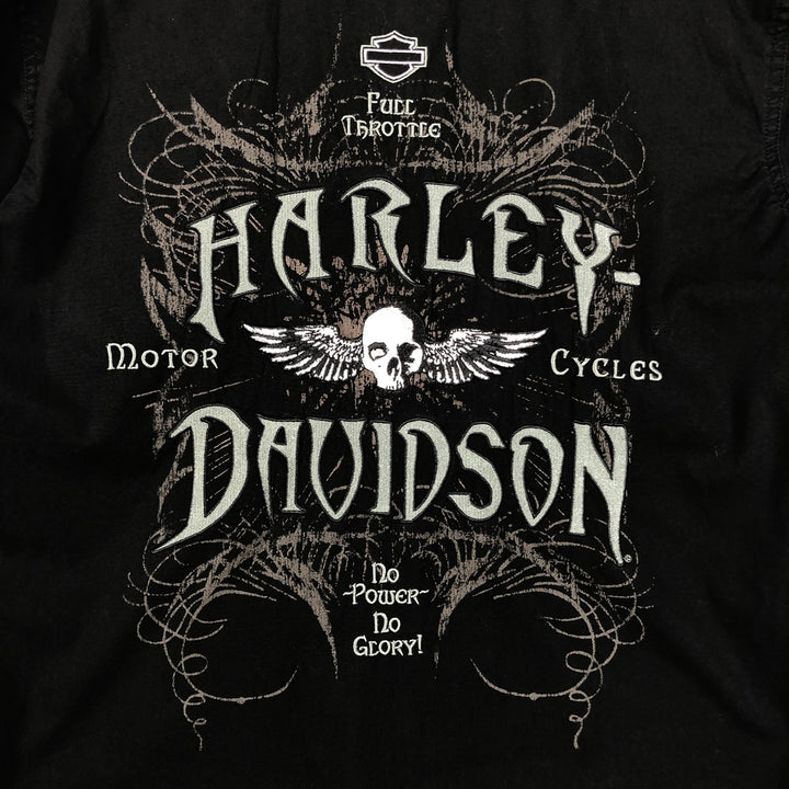 Harley-Davidson Skull Wing Skull Pattern Short-Sleeve Work Shirt Box Shirt Men's Size S (approx.) cotton black type Vintage Second Hand
