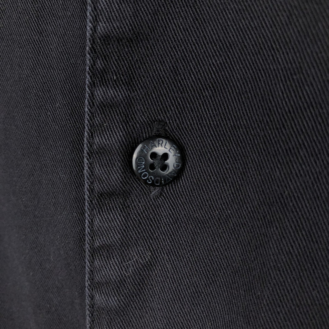 Harley-Davidson Skull Pattern Fire Pattern Hidden Button-Down Short-Sleeve Work Shirt, Boxy Shirt, Men's Size XL (approx.) cotton black type Vintage Second Hand