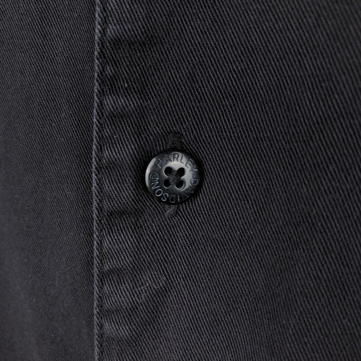 Harley-Davidson Skull Pattern Fire Pattern Hidden Button-Down Short-Sleeve Work Shirt, Boxy Shirt, Men's Size XL (approx.) cotton black type Vintage Second Hand