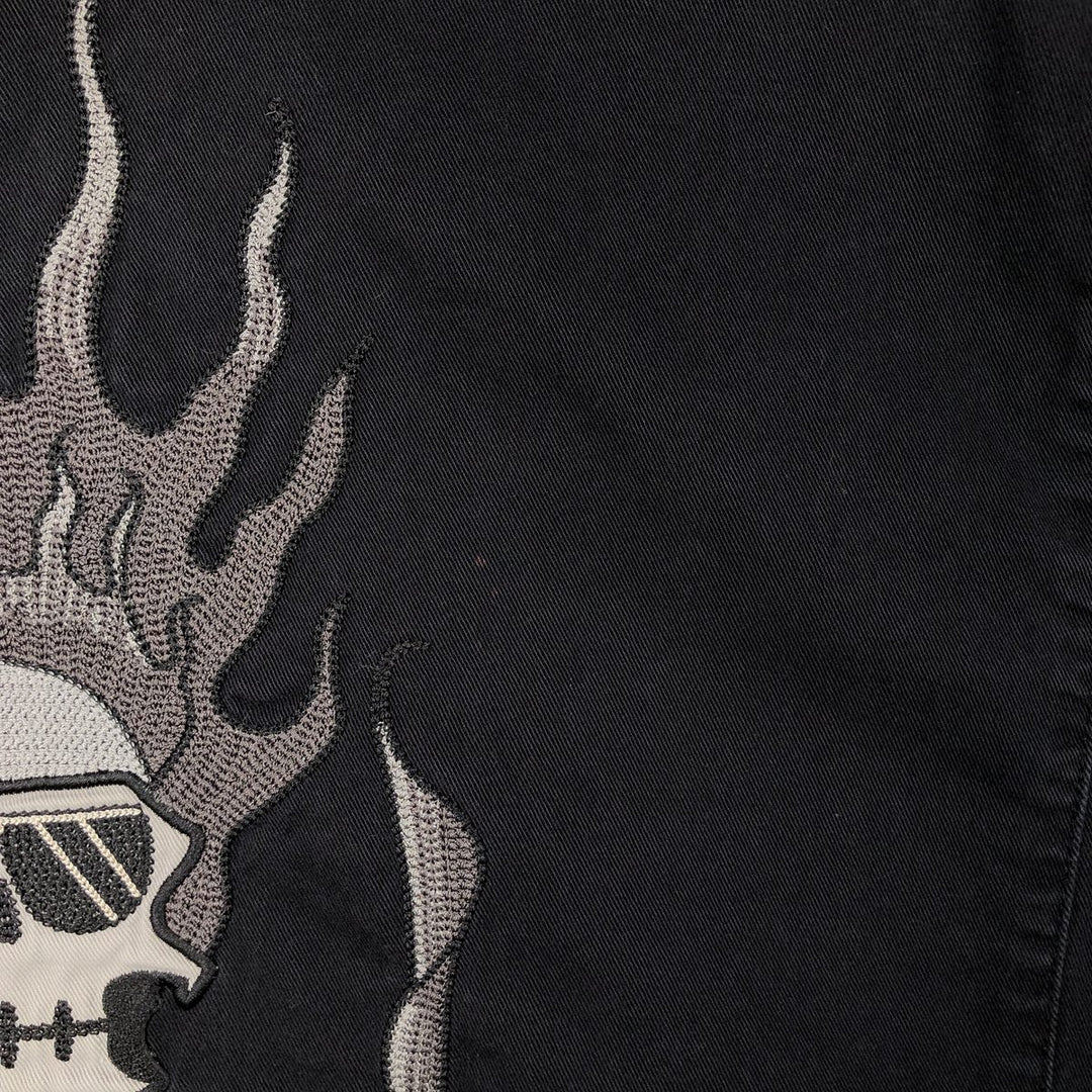 Harley-Davidson Skull Pattern Fire Pattern Hidden Button-Down Short-Sleeve Work Shirt, Boxy Shirt, Men's Size XL (approx.) cotton black type Vintage Second Hand
