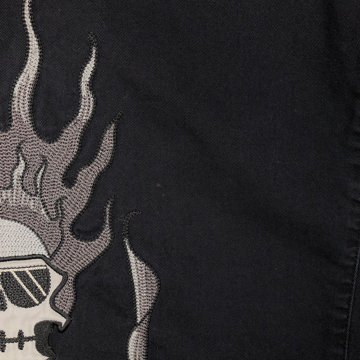 Harley-Davidson Skull Pattern Fire Pattern Hidden Button-Down Short-Sleeve Work Shirt, Boxy Shirt, Men's Size XL (approx.) cotton black type Vintage Second Hand