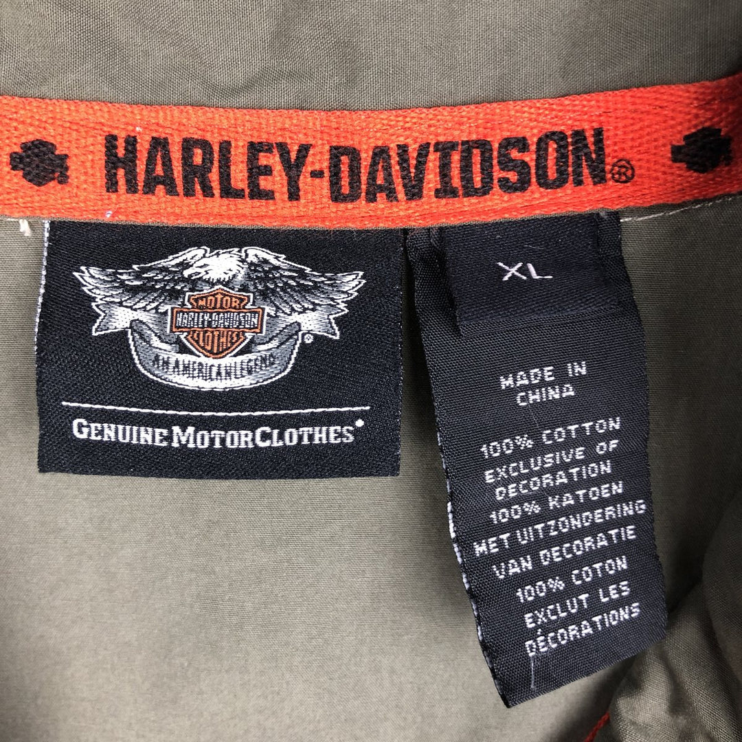 Harley-Davidson Eagle Pattern Hidden Button-Down Short-Sleeve Work Shirt, Men's Size XL (approx.) cotton Khaki type Vintage Second Hand