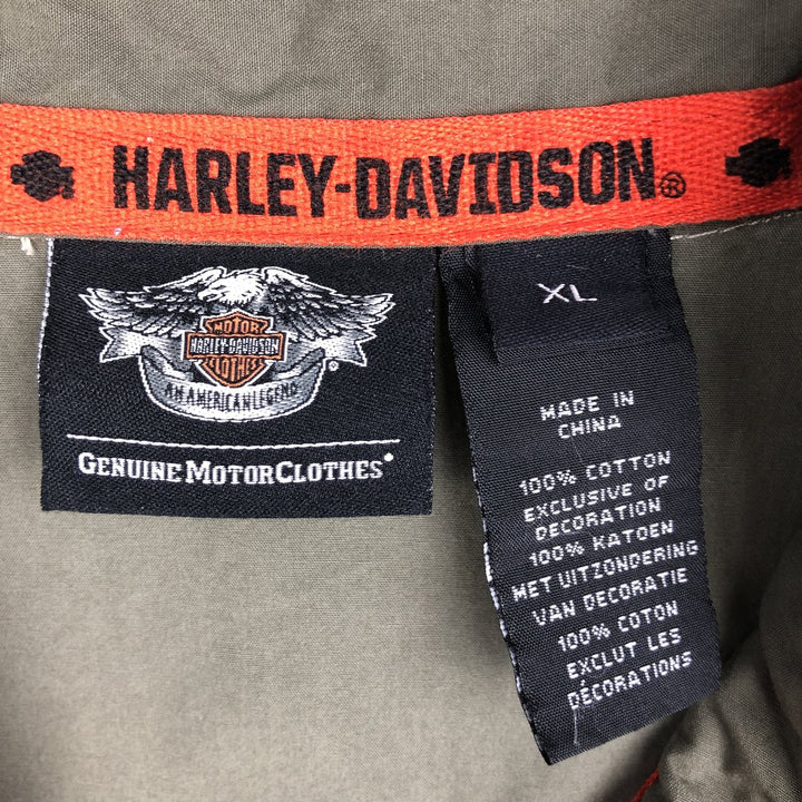 Harley-Davidson Eagle Pattern Hidden Button-Down Short-Sleeve Work Shirt, Men's Size XL (approx.) cotton Khaki type Vintage Second Hand