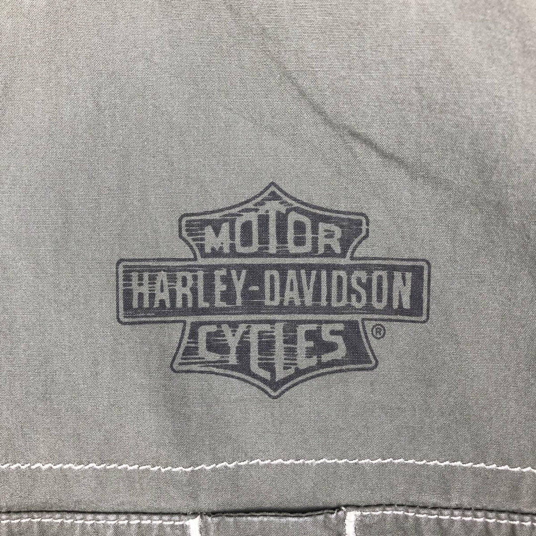 Harley-Davidson Eagle Pattern Hidden Button-Down Short-Sleeve Work Shirt, Men's Size XL (approx.) cotton Khaki type Vintage Second Hand