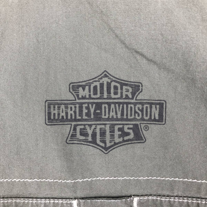 Harley-Davidson Eagle Pattern Hidden Button-Down Short-Sleeve Work Shirt, Men's Size XL (approx.) cotton Khaki type Vintage Second Hand