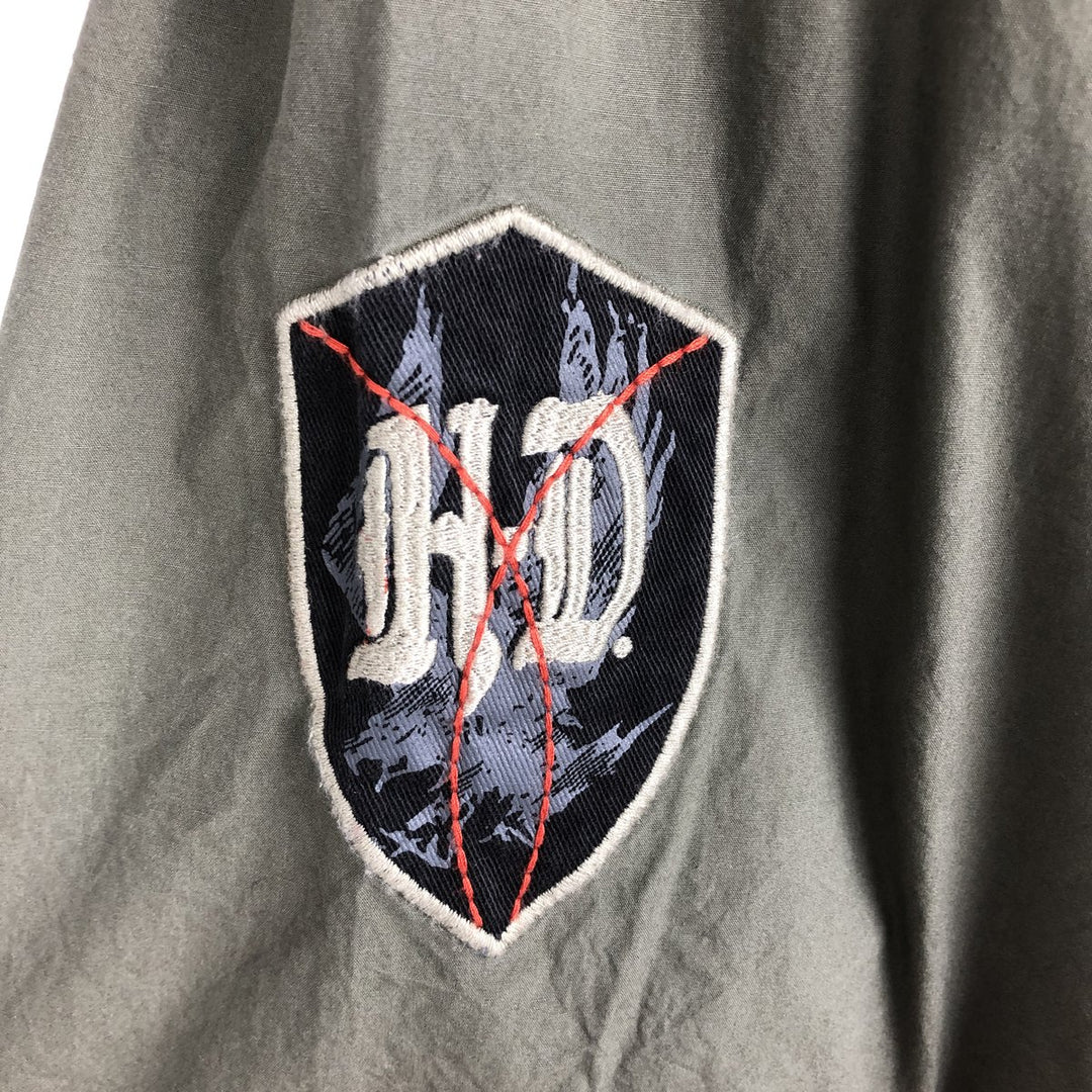 Harley-Davidson Eagle Pattern Hidden Button-Down Short-Sleeve Work Shirt, Men's Size XL (approx.) cotton Khaki type Vintage Second Hand