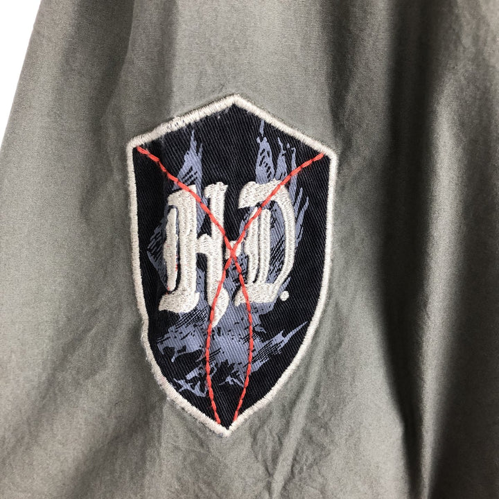 Harley-Davidson Eagle Pattern Hidden Button-Down Short-Sleeve Work Shirt, Men's Size XL (approx.) cotton Khaki type Vintage Second Hand
