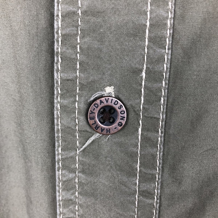 Harley-Davidson Eagle Pattern Hidden Button-Down Short-Sleeve Work Shirt, Men's Size XL (approx.) cotton Khaki type Vintage Second Hand