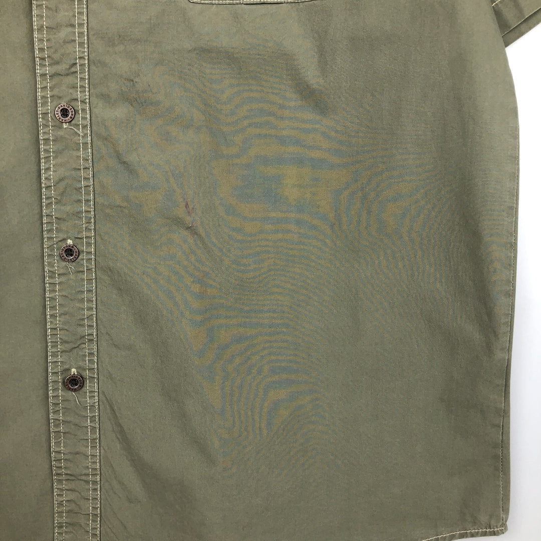 Harley-Davidson Eagle Pattern Hidden Button-Down Short-Sleeve Work Shirt, Men's Size XL (approx.) cotton Khaki type Vintage Second Hand