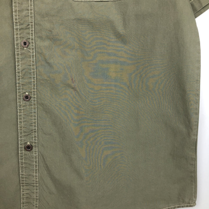 Harley-Davidson Eagle Pattern Hidden Button-Down Short-Sleeve Work Shirt, Men's Size XL (approx.) cotton Khaki type Vintage Second Hand