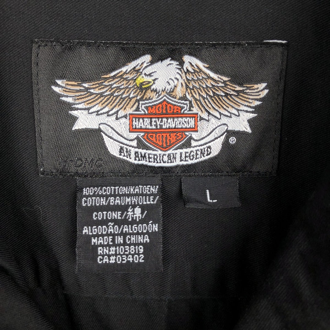 Harley-Davidson Skull Pattern Open Collar Short Sleeve Work Shirt, Boxy, Men's Size L cotton black type Vintage Second Hand