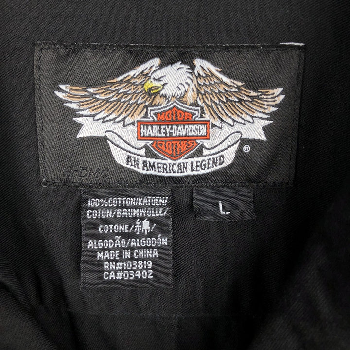 Harley-Davidson Skull Pattern Open Collar Short Sleeve Work Shirt, Boxy, Men's Size L cotton black type Vintage Second Hand
