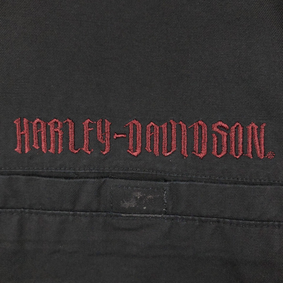 Harley-Davidson Skull Pattern Open Collar Short Sleeve Work Shirt, Boxy, Men's Size L cotton black type Vintage Second Hand