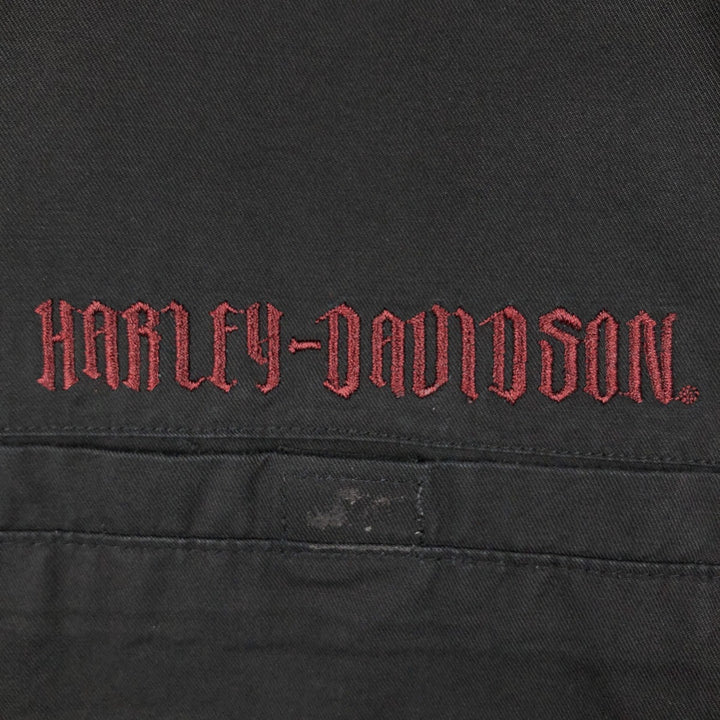 Harley-Davidson Skull Pattern Open Collar Short Sleeve Work Shirt, Boxy, Men's Size L cotton black type Vintage Second Hand
