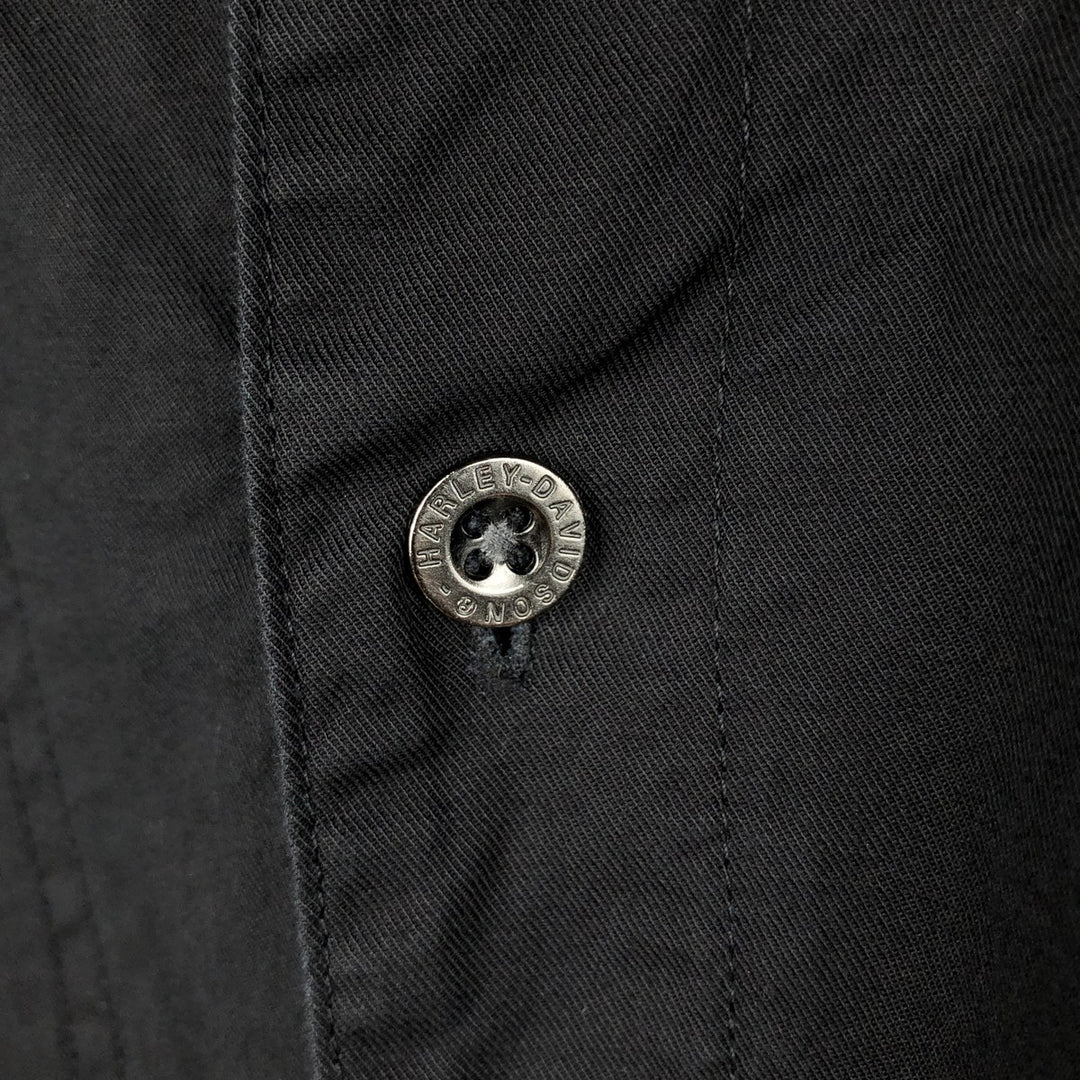 Harley-Davidson Skull Pattern Open Collar Short Sleeve Work Shirt, Boxy, Men's Size L cotton black type Vintage Second Hand