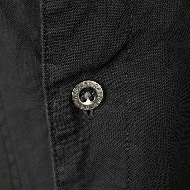 Harley-Davidson Skull Pattern Open Collar Short Sleeve Work Shirt, Boxy, Men's Size L cotton black type Vintage Second Hand