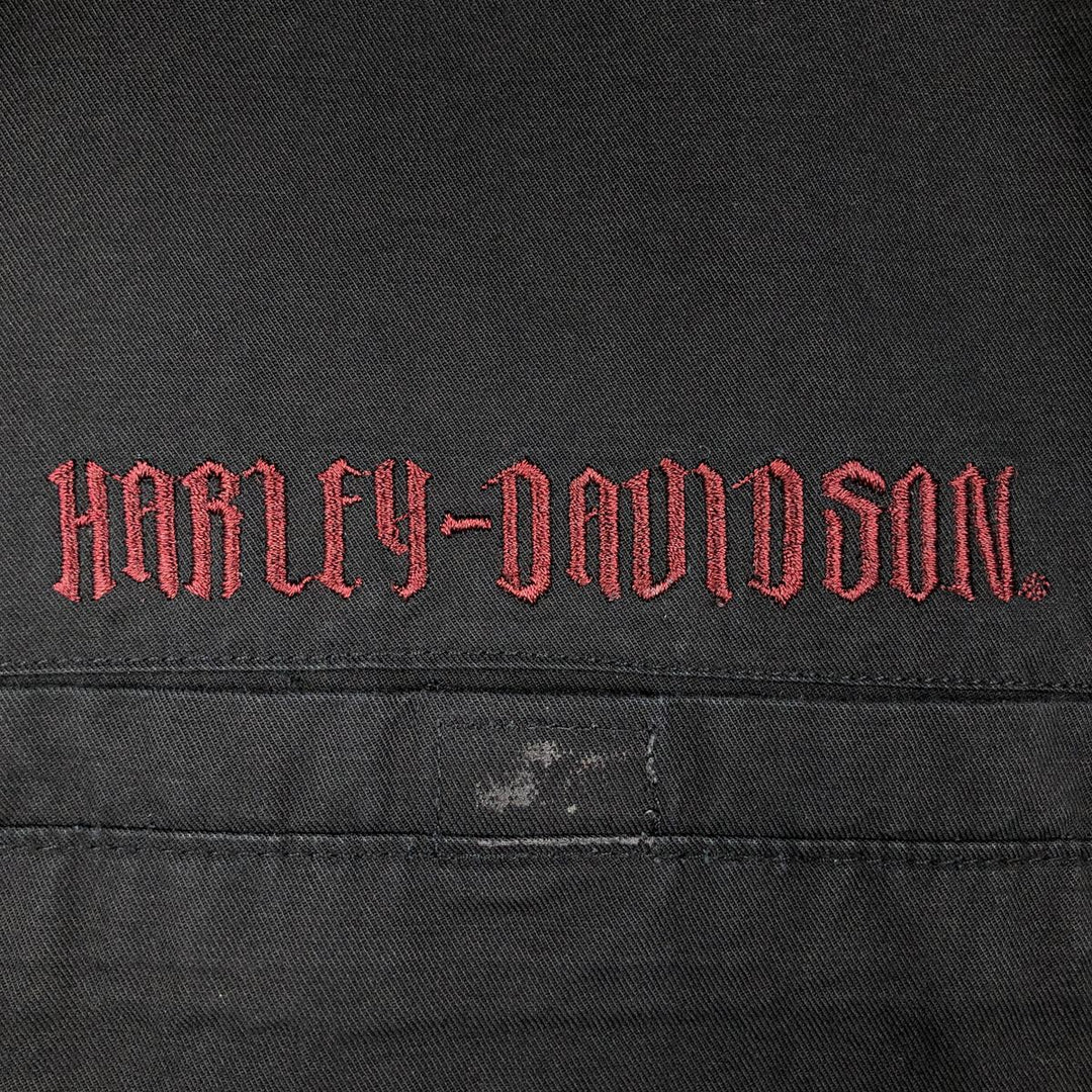Harley-Davidson Skull Pattern Open Collar Short Sleeve Work Shirt, Boxy, Men's Size L cotton black type Vintage Second Hand