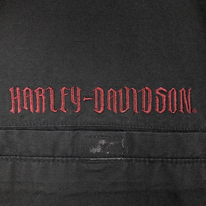 Harley-Davidson Skull Pattern Open Collar Short Sleeve Work Shirt, Boxy, Men's Size L cotton black type Vintage Second Hand