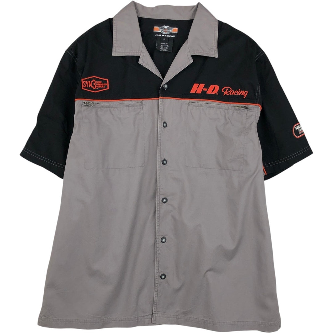 Harley-Davidson HD RACING Eagle Pattern Stars and Stripes Open Collar Short Sleeve Work Shirt Box Shirt Men's XL Equivalent cotton gray type Vintage Second Hand