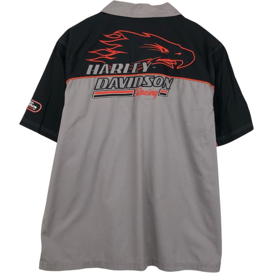 Harley-Davidson HD RACING Eagle Pattern Stars and Stripes Open Collar Short Sleeve Work Shirt Box Shirt Men's XL Equivalent cotton gray type Vintage Second Hand