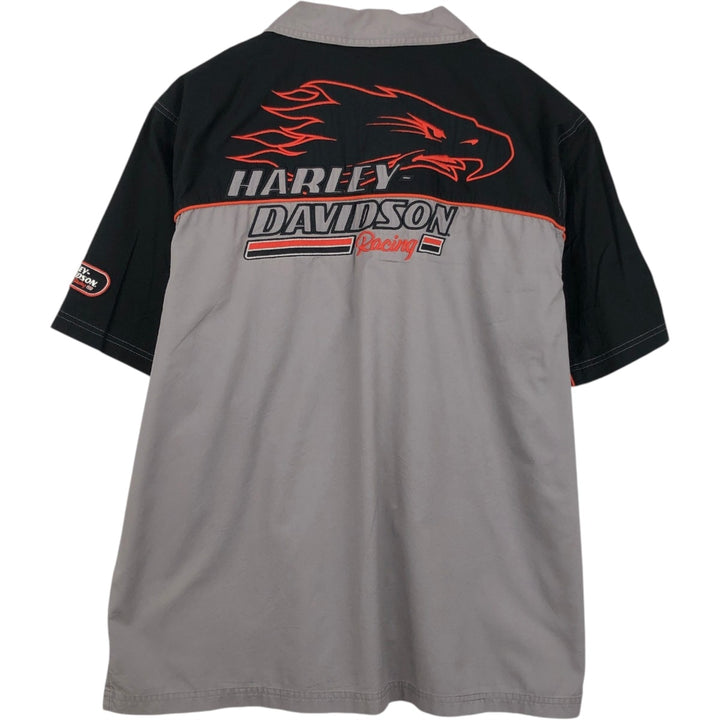 Harley-Davidson HD RACING Eagle Pattern Stars and Stripes Open Collar Short Sleeve Work Shirt Box Shirt Men's XL Equivalent cotton gray type Vintage Second Hand