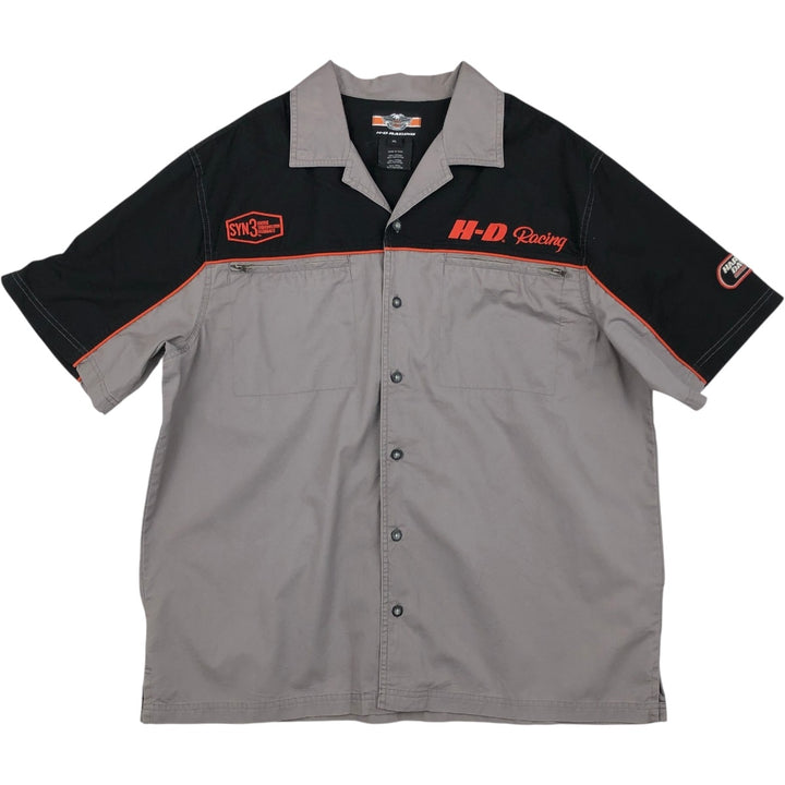 Harley-Davidson HD RACING Eagle Pattern Stars and Stripes Open Collar Short Sleeve Work Shirt Box Shirt Men's XL Equivalent cotton gray type Vintage Second Hand