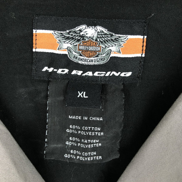 Harley-Davidson HD RACING Eagle Pattern Stars and Stripes Open Collar Short Sleeve Work Shirt Box Shirt Men's XL Equivalent cotton gray type Vintage Second Hand