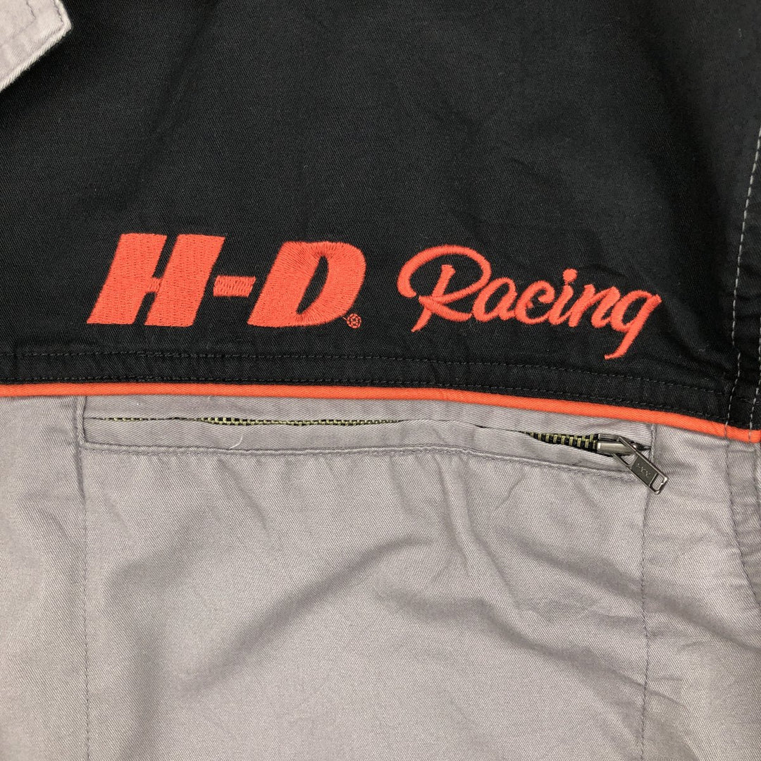 Harley-Davidson HD RACING Eagle Pattern Stars and Stripes Open Collar Short Sleeve Work Shirt Box Shirt Men's XL Equivalent cotton gray type Vintage Second Hand