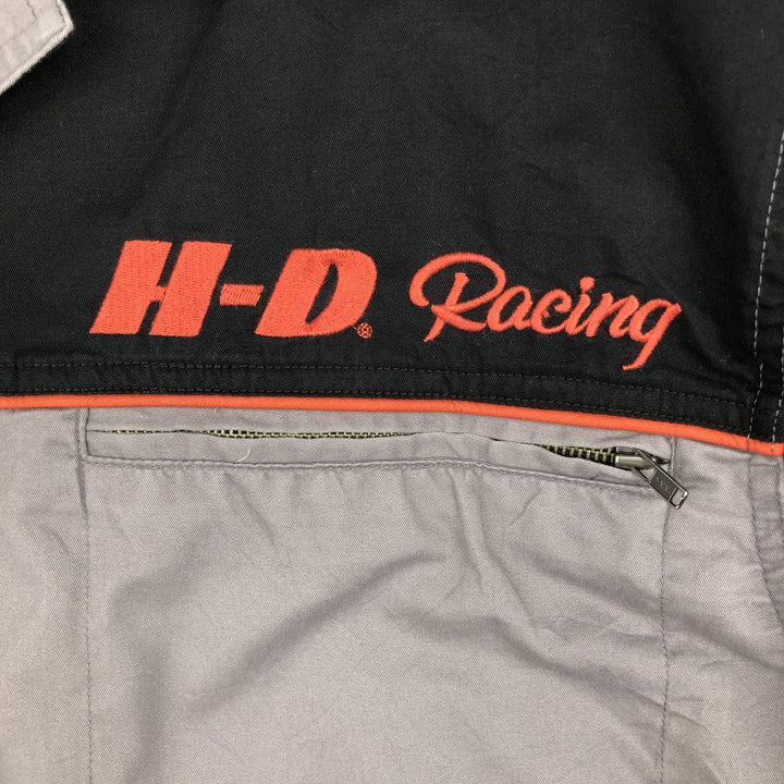 Harley-Davidson HD RACING Eagle Pattern Stars and Stripes Open Collar Short Sleeve Work Shirt Box Shirt Men's XL Equivalent cotton gray type Vintage Second Hand