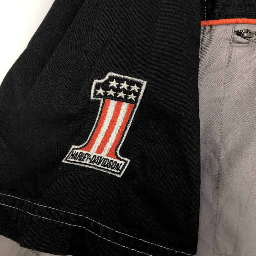 Harley-Davidson HD RACING Eagle Pattern Stars and Stripes Open Collar Short Sleeve Work Shirt Box Shirt Men's XL Equivalent cotton gray type Vintage Second Hand