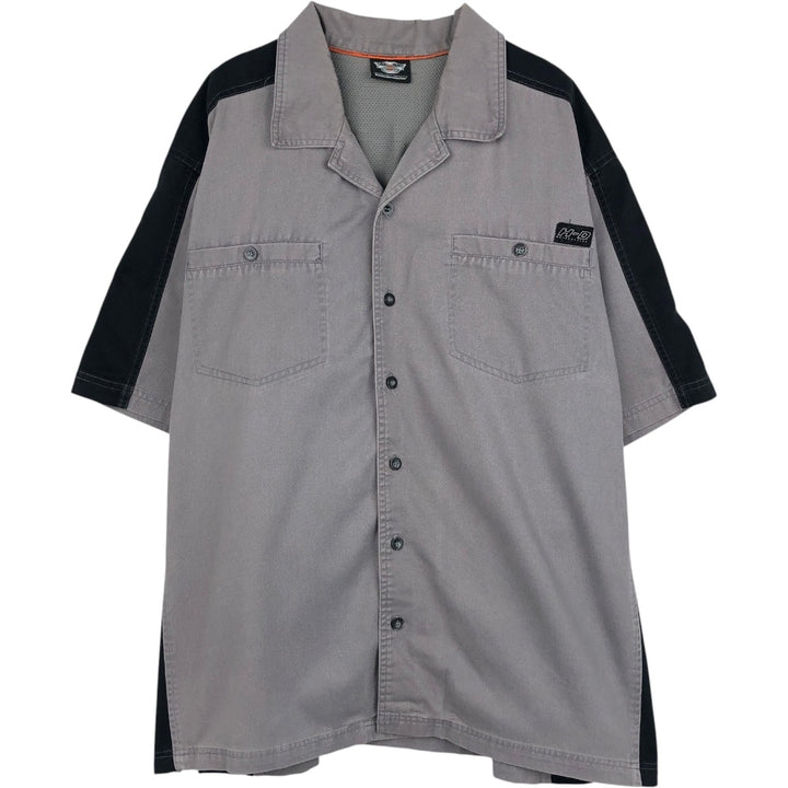 Harley-Davidson Open Collar Short Sleeve Work Shirt Box Shirt Men's L Size unclear gray type Vintage Second Hand