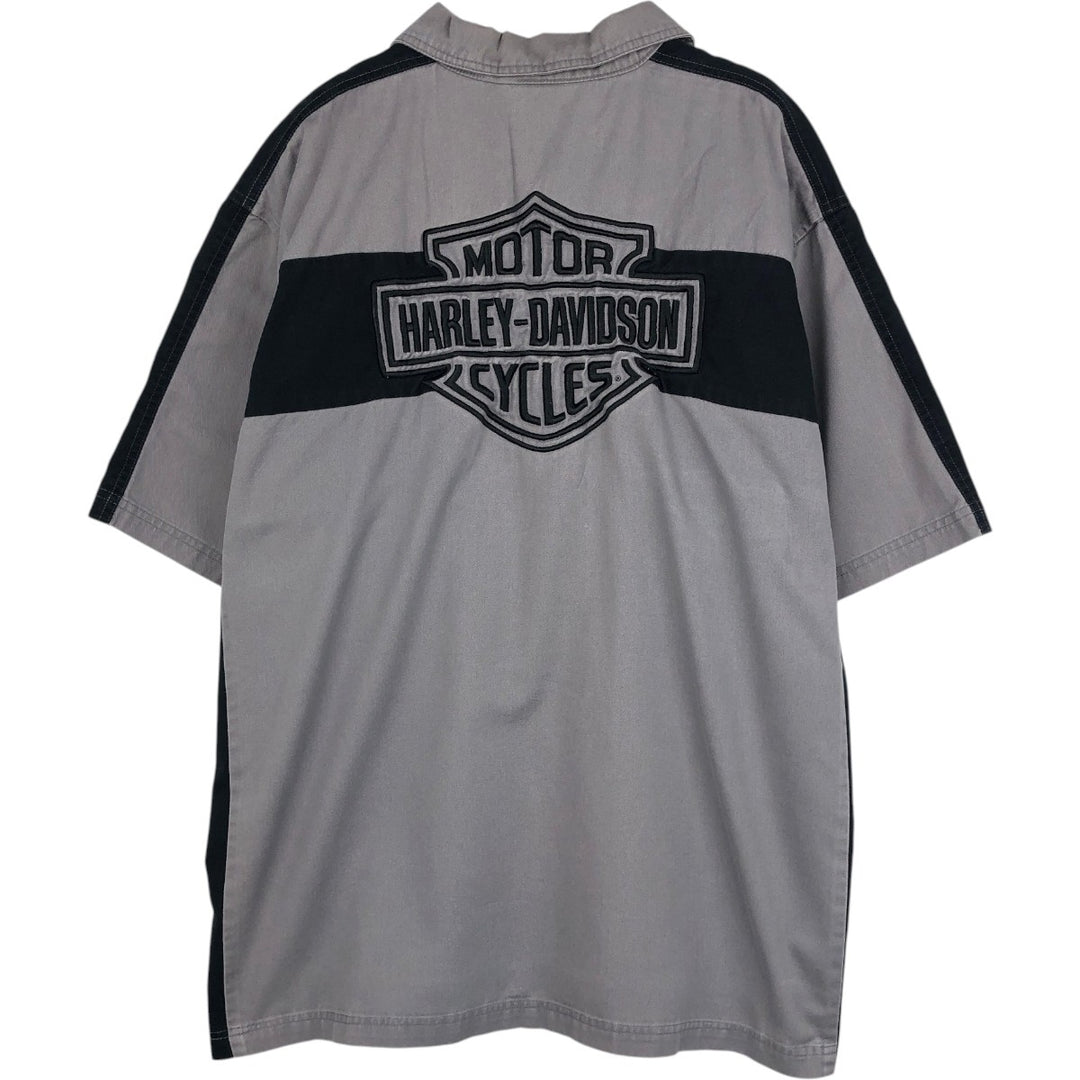 Harley-Davidson Open Collar Short Sleeve Work Shirt Box Shirt Men's L Size unclear gray type Vintage Second Hand