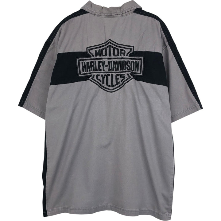 Harley-Davidson Open Collar Short Sleeve Work Shirt Box Shirt Men's L Size unclear gray type Vintage Second Hand