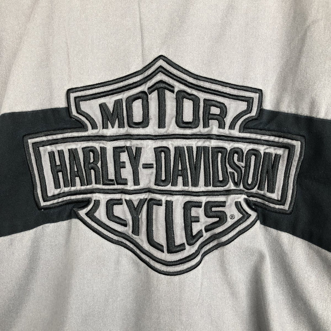 Harley-Davidson Open Collar Short Sleeve Work Shirt Box Shirt Men's L Size unclear gray type Vintage Second Hand