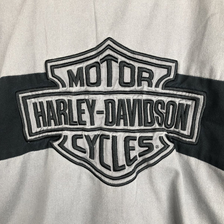 Harley-Davidson Open Collar Short Sleeve Work Shirt Box Shirt Men's L Size unclear gray type Vintage Second Hand